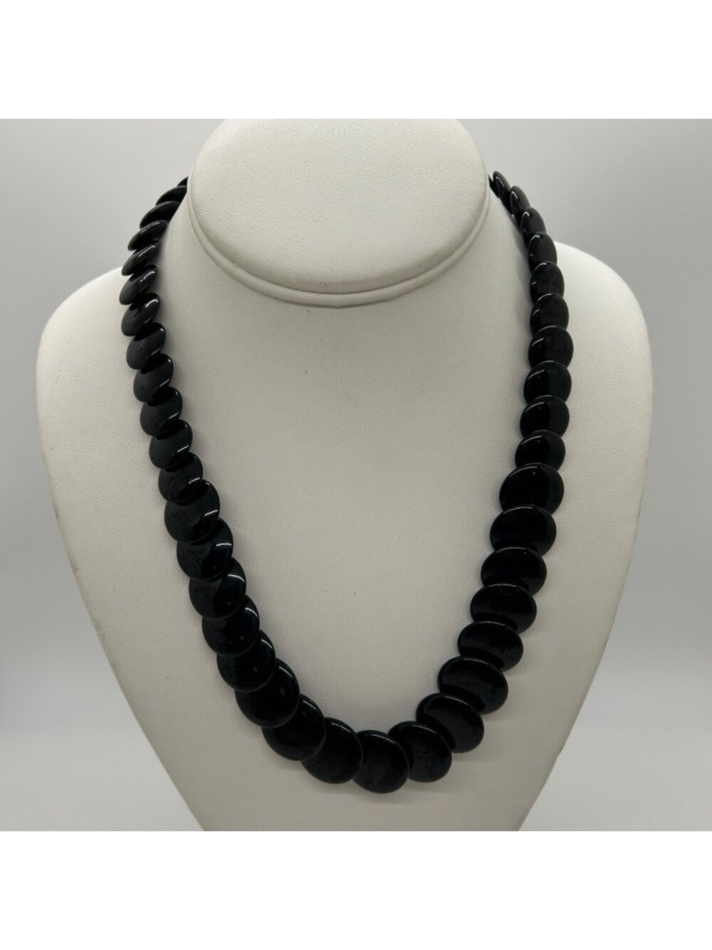 Vintage Trifari Black Acrylic Disc Bead Statement Necklace 1970s Retro MCM